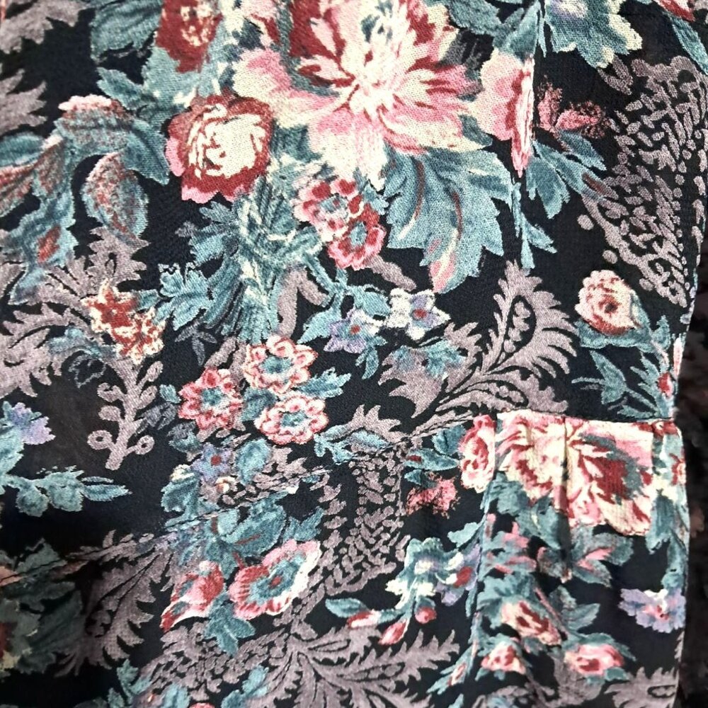Vintage Nostalgia Floral Tiered Boho Maxi Midi Dress M Black Multicolor Gauzy 10 - Picture 13 of 16